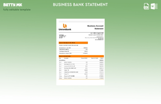 модерен стил Изјава на компанијата Unionbank Шаблон за формат Word и PDF